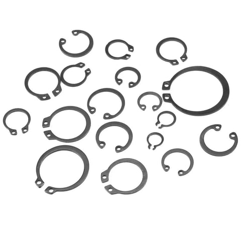 225 Piece Retaining Ring Set with 18 sizes internal and external circlips in alloy steel for industrial machinery and DIY projects