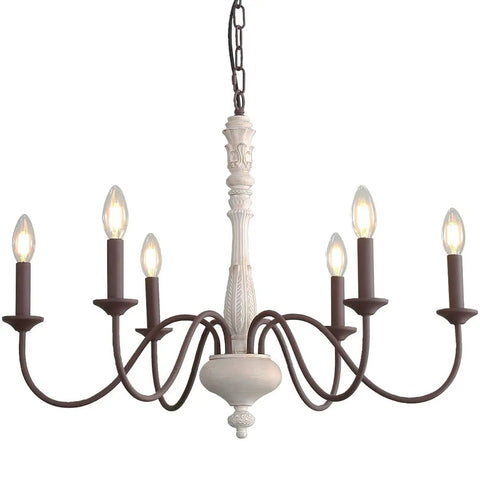 Six Light Farmhouse Chandelier With Dope Vintage Candle Design Rustic Industrial Pendant Lighting In White And Dark Brown