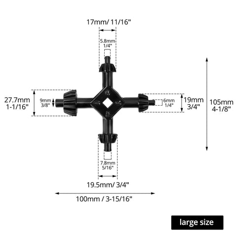 Four In One Drill Chuck Key Set With Quick Swap Wrench For Electric Drills includes detailed measurements for precision fitting.