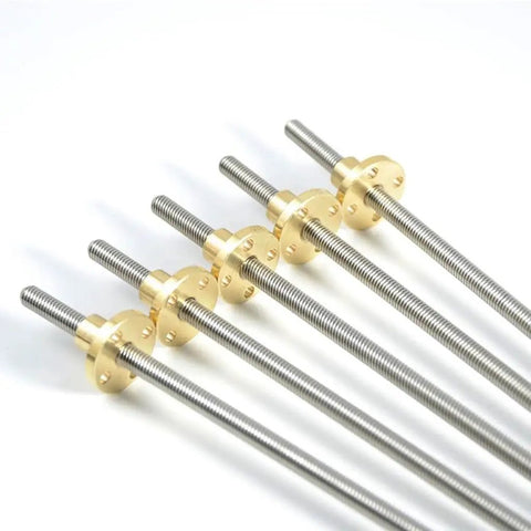 Lead Screw T6 High Precision Linear Motion Screw In 304 Stainless Steel, 6mm Diameter, 1mm Pitch, Length Range 100-550mm, Copper Nut, Built For DIY CNC And 3D Printer Builds, five screws