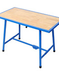 Heavy Duty Foldable Workbench Featuring Tough As Nails Steel Frame And Premium Wood Top, No Sweat Assembly For Garage Or Home Shop, 660 Lb Load Capacity, Blue with light wood top.