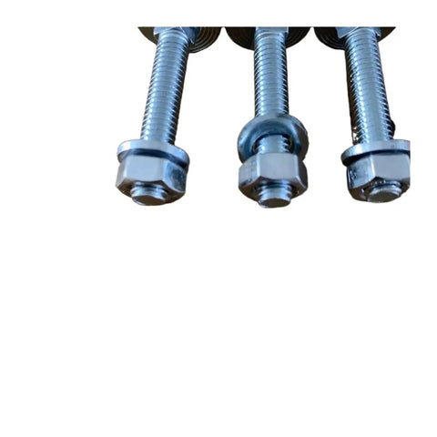 M6 Carriage Bolts Kit With Hex Nuts And Flat Washers For Wood Projects And Furniture, Heavy Duty Carbon Steel Zinc Plated Fasteners That Stop Spin In Wood, Easy Assembly For Decks, Rails, Shelves, And Diy Builds. Close-up of M6 carriage bolts with nuts and washers
