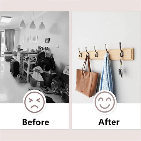 Knockout Wooden Wall Coat Rack Featuring Slick Stainless Steel Double Hooks And Rock Solid Door Back Hanger Organizer For Bedroom Jackets Hats Towels And Keys, tidy organization.
