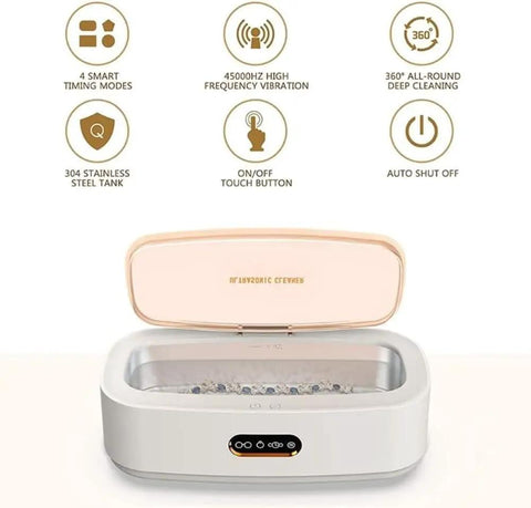 45000 Hertz Portable Ultrasonic Jewelry Cleaner Water Only with 304 stainless steel tank and touch buttons for deep cleaning