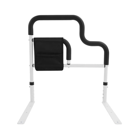 Heavy Duty Bed Rail With Handle And Pocket For Seniors, L Shaped Adjustable Safe Bedside Support, steel with foam grips and pocket
