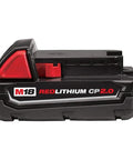 Side view of Red Lithium 2.0 Compact Battery Pack CP2.0 For M18 Tools Eight Battery Set Included High Capacity 18V, black casing.
