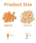 Product size display of Set Of 100 Realistic Fake Almond And Cashew Nuts For Home Decor And Photography Props One Inch Mini Size