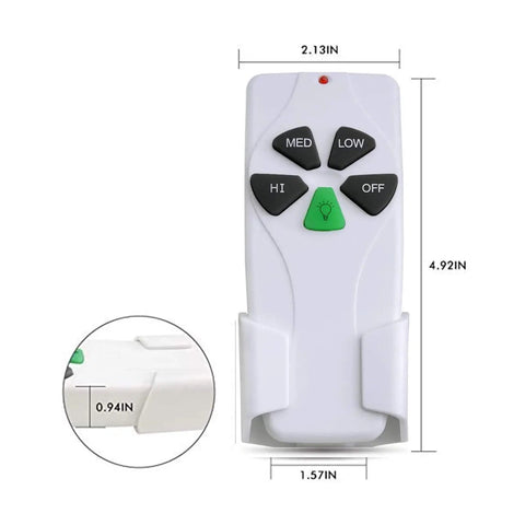 Universal Ceiling Fan Remote Control Replacement With 3 Speed And Light Dimmer Includes 4 Dip Switch Wall Holder dimensions