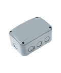 IP66 Waterproof Junction Box Weatherproof Electrical Enclosure For Outdoor Lighting And Wiring, 4.9 X 3.3 X 2.3 Inch, PVC And ABS Project Box Fits 20mm Cable Glands, Dustproof, Rugged, Corrosion Resistant, Grey 100 Pack, angled view