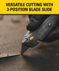 10-499 QuickChange Retractable Utility Knife cutting surface, showing one-hand blade change, durable aluminum handle, for precise cutting