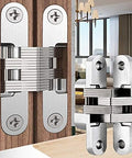 Hidden Door Hinge Set Stainless Steel Hidden Barrel for Wooden Doors and Cabinets Silver Finish 1 Pair shown installed on door