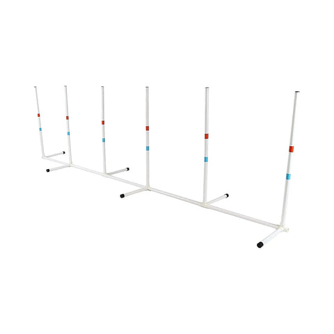 Dog Agility Starter Set With Hoop Jump, Weave Poles, And Bar Jump For Backyard Training featuring white weave poles