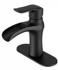 Waterfall Matte Black Bathroom Faucet For Single Hole Or 3 Hole Sinks With Ceramic Valve, Leak Proof No Drip Black Sink Faucet