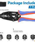 Coax Ratchet Crimping Tool Set With 5 Interchangeable Dies For RG Cable And RF Connectors, Ergonomic TPR Handle, toolkit included.