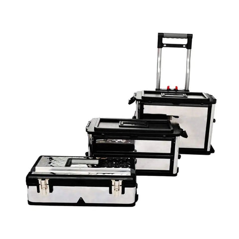 Rolling Three Part Toolbox Kit With Easy Grip Handle, Mobile Organizer On Wheels For Tools, Hardware, And Crafts; Includes Tray, Two Drawers, And Large Bottom Compartment For Quick Access