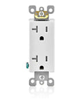 Tamper Resistant Duplex Electrical Wall Outlet 20 Amp White Decora Style With Shuttered Receptacle T5825 W front view