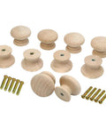 Unfinished Round Wood Drawer Knobs 10 Pack, Mushroom Shape Cabinet Hardware with screws, 36mm diameter, ready to paint or stain