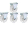 Set Of Four 3 Inch White Polypropylene Directional Fixed Cabinet Casters For Furniture With Silent Glide Nonmarking Wheels Heavy Duty Durable Rollers