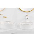 Built Tough Rectangular Ceramic Vessel Sink For Modern Bathroom Vanities Above Counter Wash Basin with gold accents.