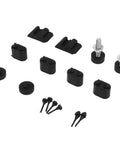 Upgrade Your 1967-1969 Camaro With This Durable Bumper Kit Featuring Heavy Duty Metal And Rubber Plugs. A Perfect Stopper Solution For Both Coupe And Convertible Models To Keep Your Ride Looking Sharp Without Worrying About Wear Or Tear In The Long Haul. kit parts laid out on white background