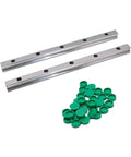 High Precision Metal Linear Motion Guide Rails Pair HGR15 smooth operator carriages with green plastic spacers for CNC and DIY.