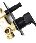 Slick Black Brass Shower System With 12 Inch Square Rainfall Head Wall Mounted Luxury Bath Kit Includes Foaming Airflow Handheld Sprayer And Diverter, close-up of diverter valve.