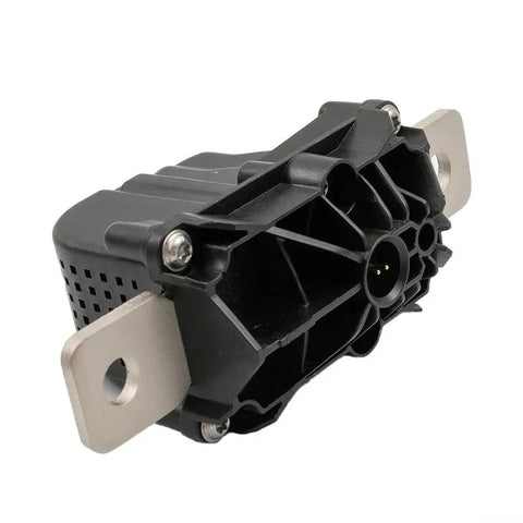 Tesla High Voltage Battery Disconnect Pyro Fuse for Model 3 and Model Y 2017-2022 Direct Replacement, view from slight angle showing connectors and shape.