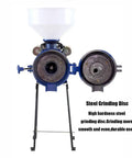 2200W Heavy Duty Electric Mill Grinder For Commercial Use with open steel grinding disc and funnel, rust-resistant stainless steel.