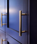 Modern Hexagon Appliance Pull, 12 Inch Center To Center, Polished Nickel Finish, Urban Modern Collection on dark cabinets.