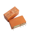Two Pack 12V DC 16A SPDT 8 Pin General Purpose Relay For Automotive And Industrial Use, durable orange relay front view