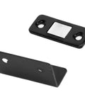 Cabinet Door Magnetic Catch With Suction Stop No Drill Easy Install L Shaped Steel Magnet, black rustproof design, top view.