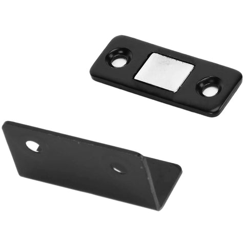Cabinet Door Magnetic Catch With Suction Stop No Drill Easy Install L Shaped Steel Magnet, black rustproof design, top view.