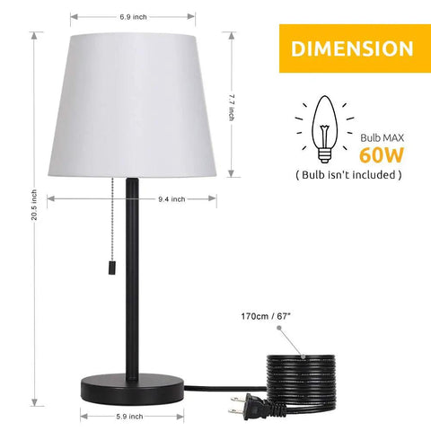Set of 2 Modern Bedside Lamps in Black and White, Ideal for Bedroom, Dorm, Living Room, or Office, 20 Inch Height dimensions
