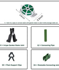 Product components of All In One Garden Trellis Kit With Plant Clips And Stake Connectors Includes Six A Type Joints Twelve Extenders
