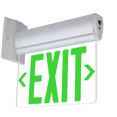 Edge Lit UL 924 Green Exit Sign With Brushed Aluminum Housing, LED Illumination, Hardwired With Battery Backup, UL Listed, Single Sided