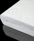 Close-up of white ceramic fiber blanket, 12 in x 24 in x 2 in thick, fireproof insulation.