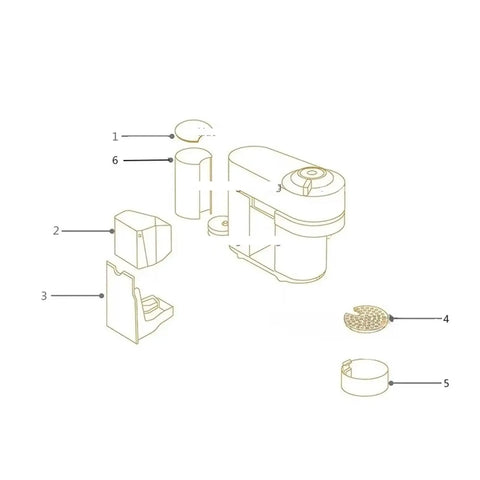 Diagram of a water tank cover accessory for capsule coffee machines illustrating components and installation compatible with Vertuo Pop
