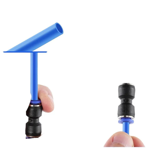 Pneumatic Quick Release Fittings Kit For 4mm 6mm 8mm 10mm Hose Tubes Plastic Air Connector demonstration on blue hose