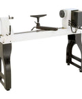 Heavy Hitter Three Hp Wood Lathe With 22 Inch Swing And 42 Inch Space featuring a sturdy black and white frame.
