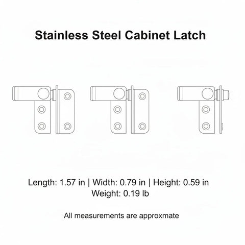 Stainless Steel Cabinet Latch with dimensions for secure locking, Heavy Duty Stainless Steel Slide Bolt Latch Locks Gates And Sheds Shut Tight Keeps Doors From Swinging Loose Rust Proof Security Hardware That Simply Stays Put.
