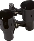 Heavy Duty Black Portable Clamp On Cup Holder And Versatile Dual Drink Caddy for secure beverage storage.