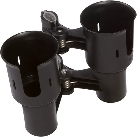 Heavy Duty Black Portable Clamp On Cup Holder And Versatile Dual Drink Caddy for secure beverage storage.
