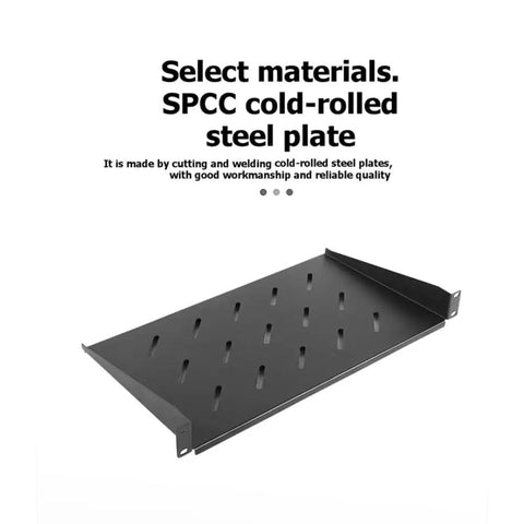 Heavy Duty Vented Cantilever Tray For 1U Rack Mount Server Shelf made of SPCC cold-rolled steel with ventilation slots.