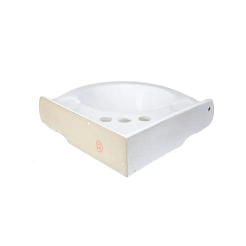 22 Inch Corner Wall Mounted Bathroom Sink White With Overflow No Hardware Model 87333, angled view of undersink design