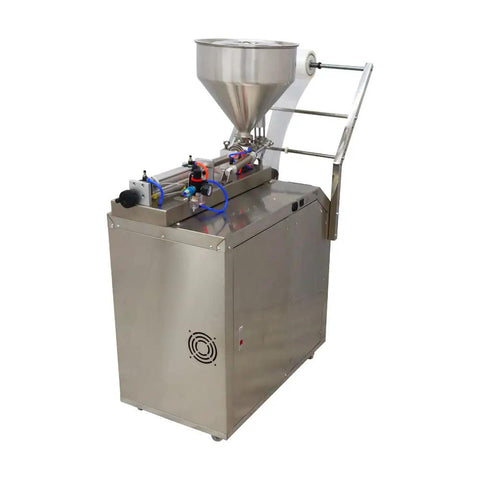 Automatic Liquid Filling And Packaging Sealer With Horizontal Mixing Hopper Handles 10 To 100 ML Loads For Sauces And Drinks Built Tough Stainless Steel Frame, side view.