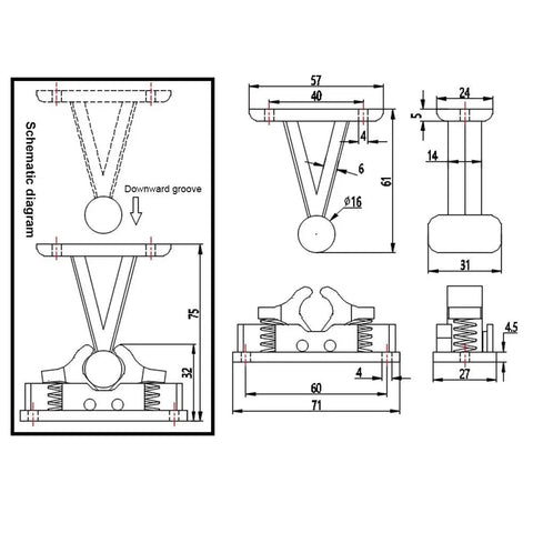 Technical diagram of Door Retainer Catch Kit For Camper RV Motorhome Caravan Accessory Made From Durable Nylon PA66 Plastic