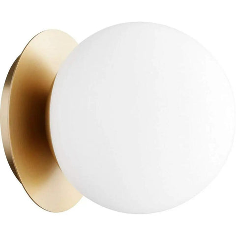One Light Wall Mount Fixture In Brass Antique Finish, Dope Contemporary Modern Wall Sconce With Damp Location Rating, 6 Inch Wide By 6.63 Inch High, Minimalist Brass Lighting For Hallways, Living Rooms, Or Bathrooms.