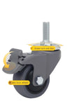 Get A Sweet Upgrade With These 3 Inch Heavy Duty Swivel Casters Built Tough As Nails Featuring Silent Rubber Wheels And Integrated Brakes For A Smooth Glide On Any Cart Or Furniture Rig showing a gray caster with brake.