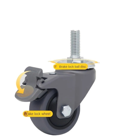 Get A Sweet Upgrade With These 3 Inch Heavy Duty Swivel Casters Built Tough As Nails Featuring Silent Rubber Wheels And Integrated Brakes For A Smooth Glide On Any Cart Or Furniture Rig showing a gray caster with brake.