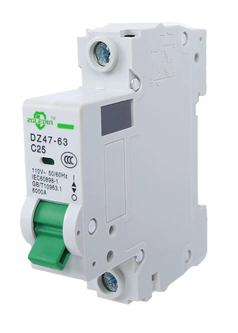 Front view of AC Miniature Circuit Breaker 1 Pole 16 Amp 120/240VAC DIN Rail Mount With Thermal Magnetic Trip C Curve DZ47-63